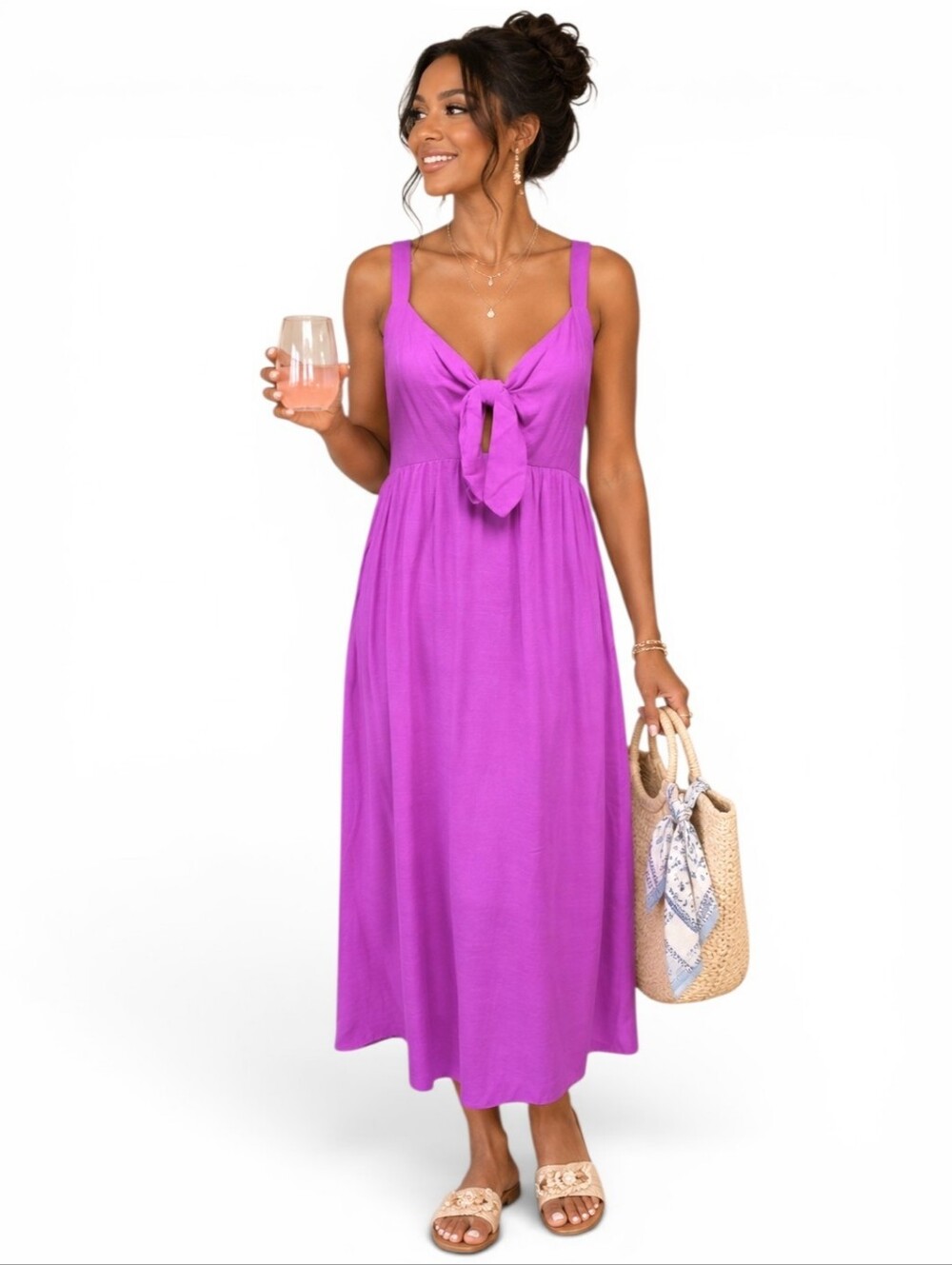 Women's Sleeveless Tie Front Midi Dress Knox Rose M